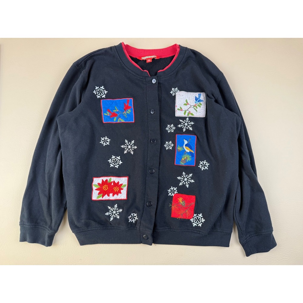 Holiday Christmas Cardigan Bird Snowflake Patch XL Holiday Traditions